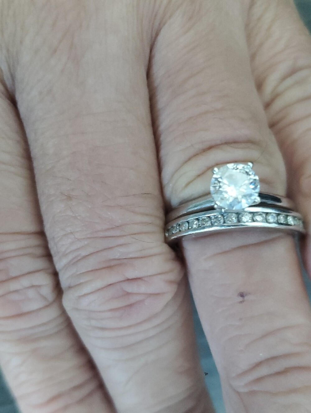 Zales Silver Solitaire Ring & Silver Pavé Band Set - Picture 4 of 5